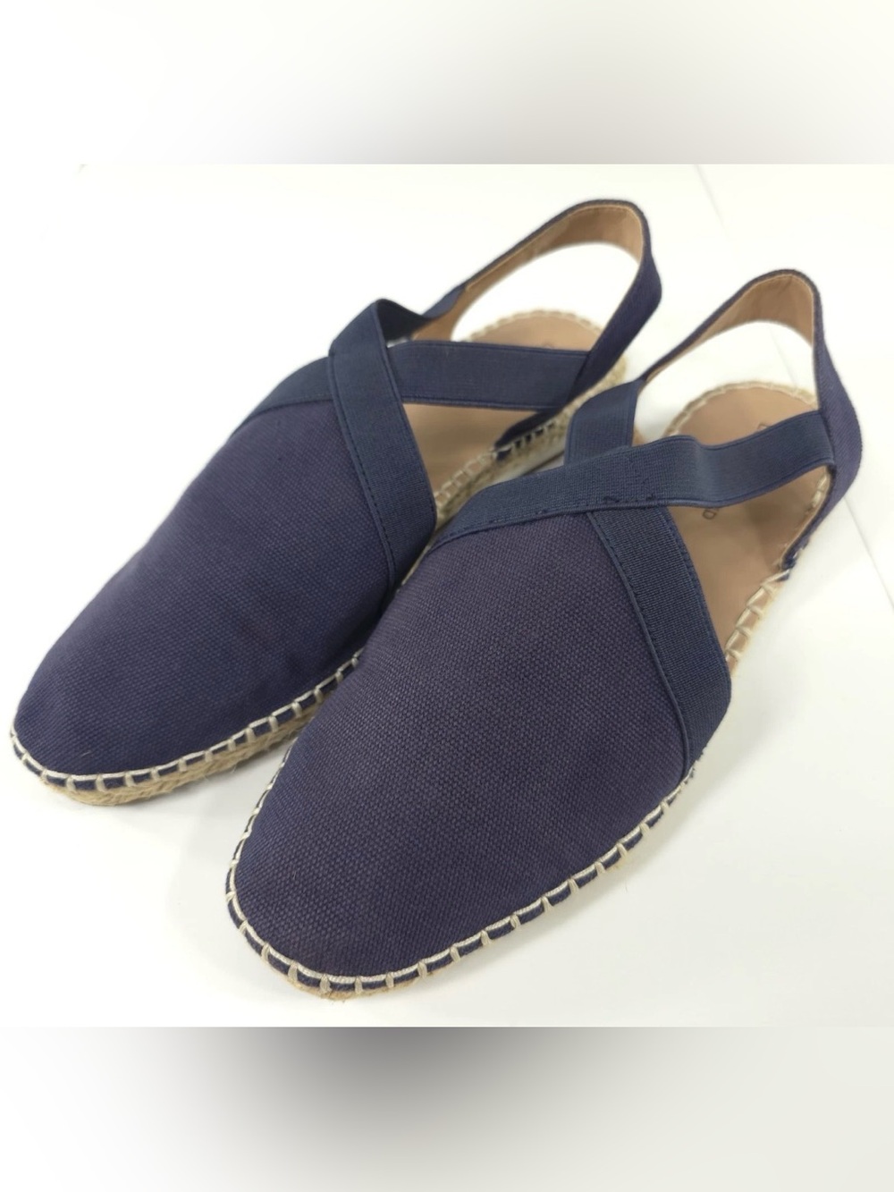 Lucky Brand-Women’s Sz 9.5M Navy Canvas Cross-Strap Slingback Espadrilles